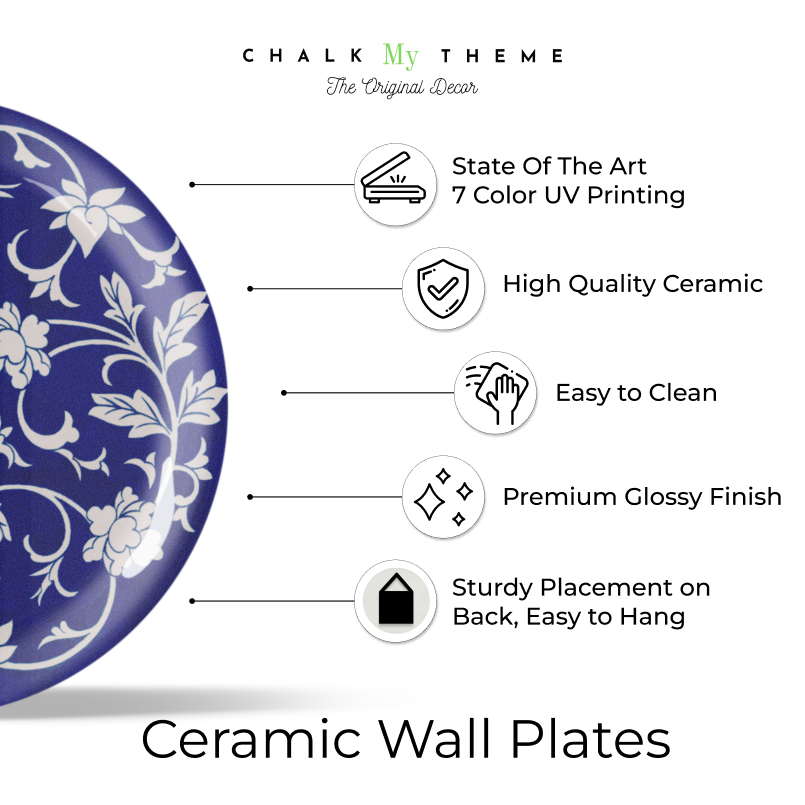 set of 5 indigo flora gallery decorative wall plates for home decor