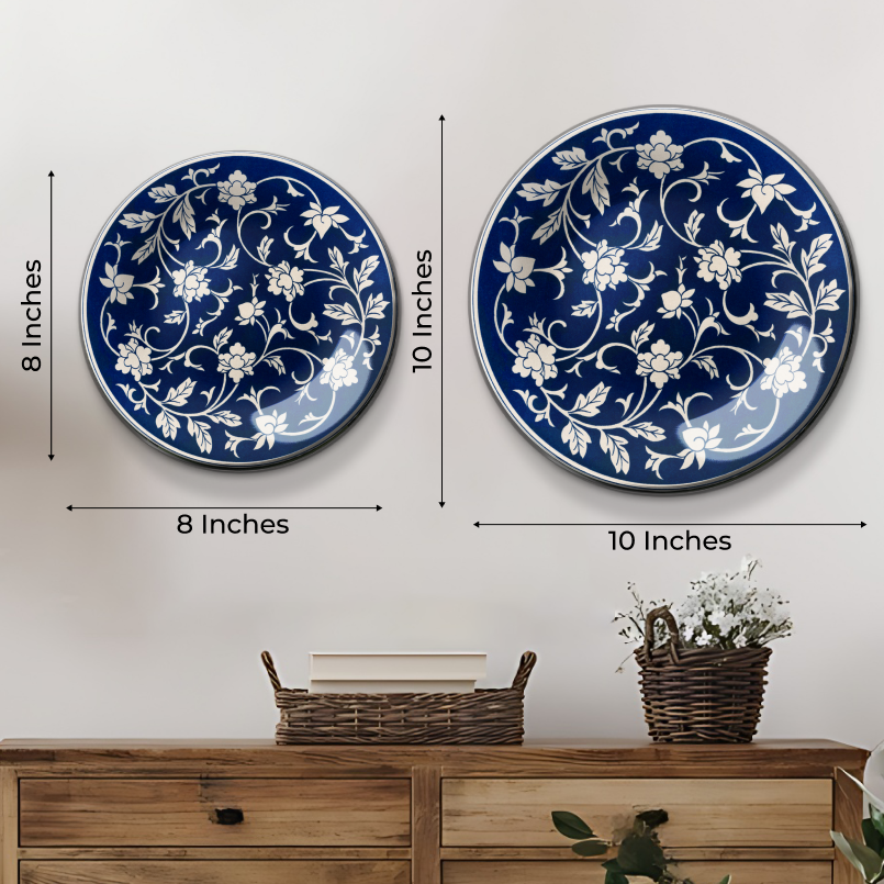 set of 5 Indigo Flora Gallery Decorative Wall Plates Collection for Nature-inspired Interiors