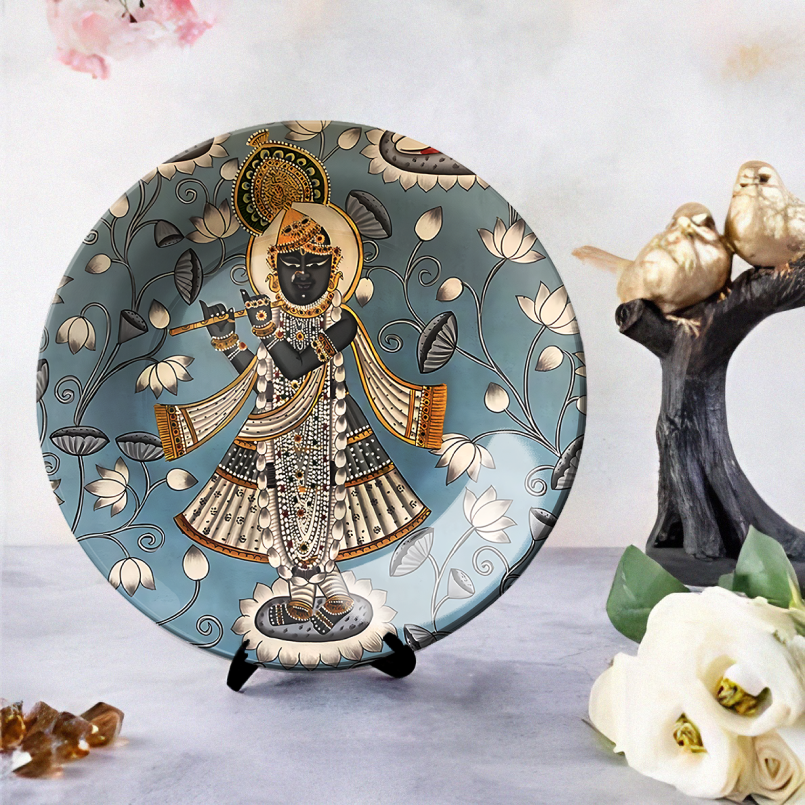 blue ceramic srinath ji hanging plates on wall