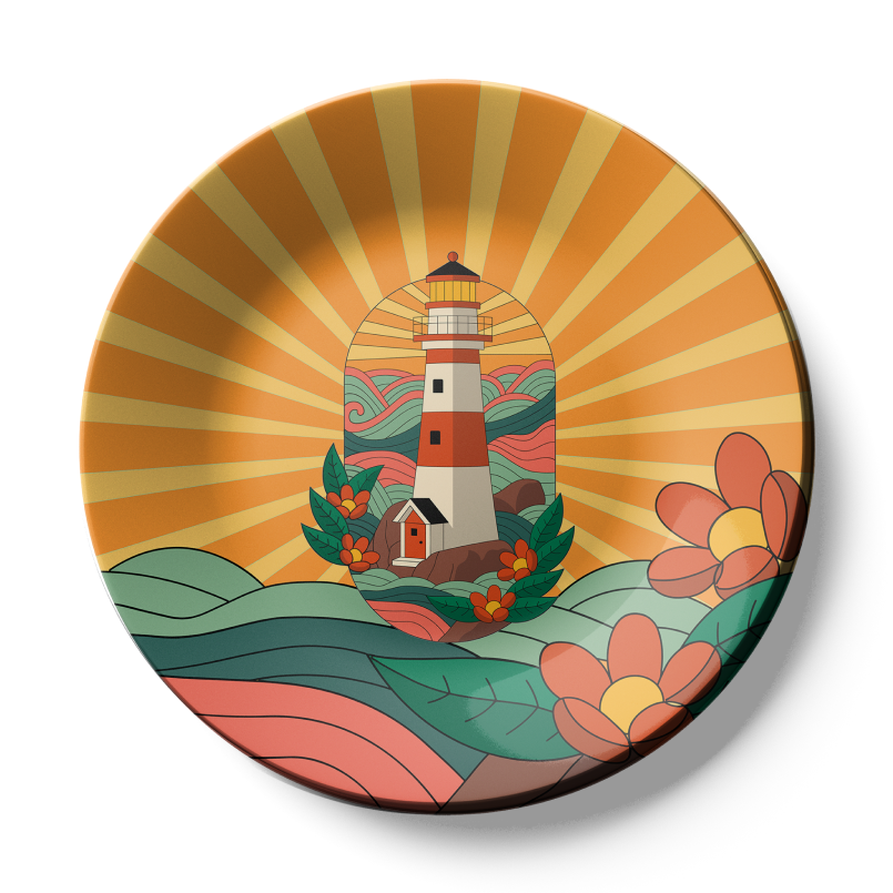 colorful Retro Lighthouse Ceramic Wall Plate for home decor