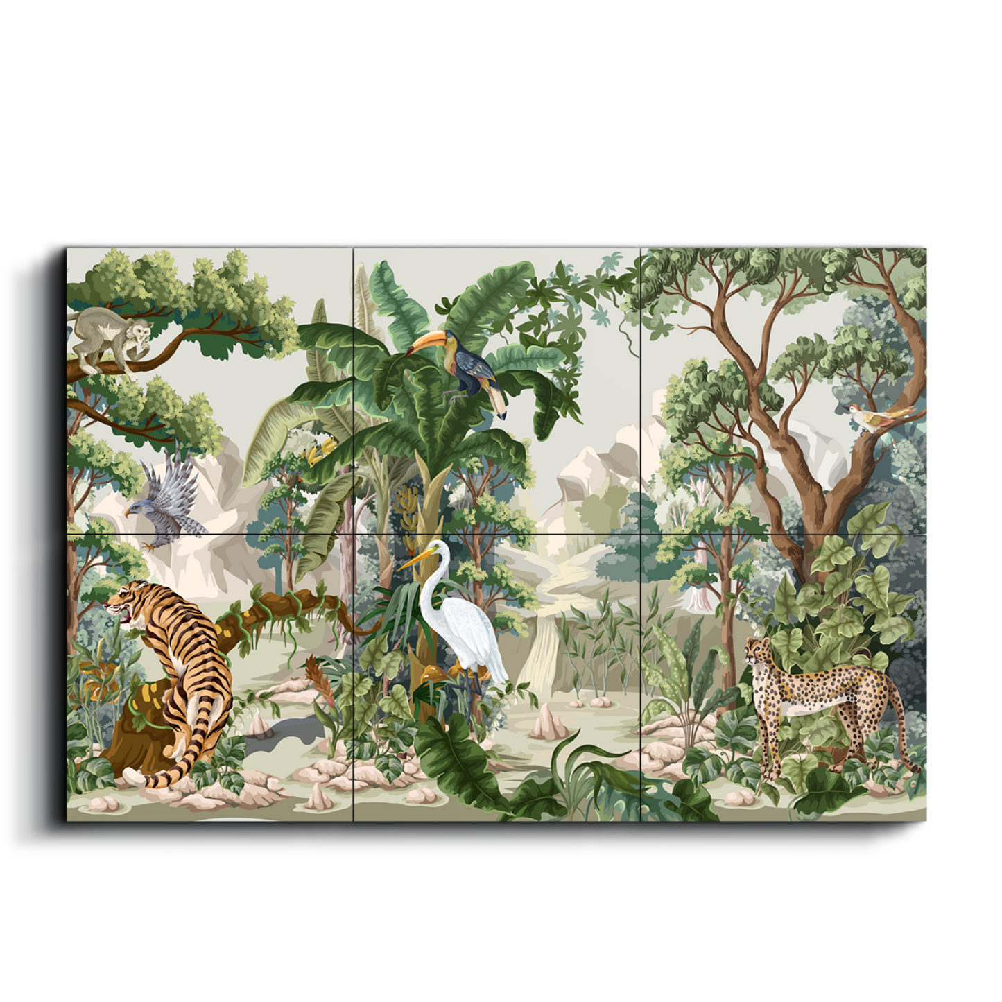 Tropical Jungle Safari Traditional Wood Print Wooden Wall Tiles Set