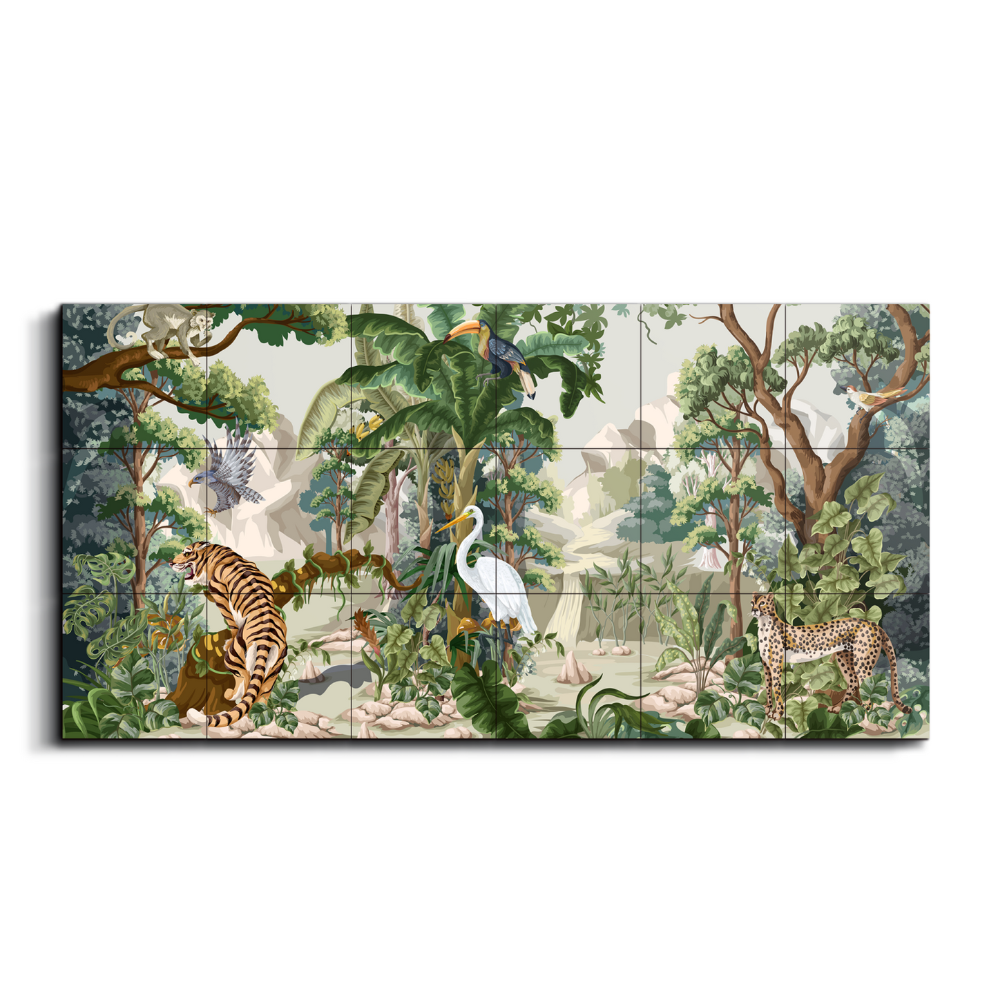 Tropical Jungle Safari Traditional Wood Print Wooden Wall Tiles Set