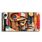 Abstract Colorful Portrait of Human Face Wood Print Wooden Wall Tiles Set