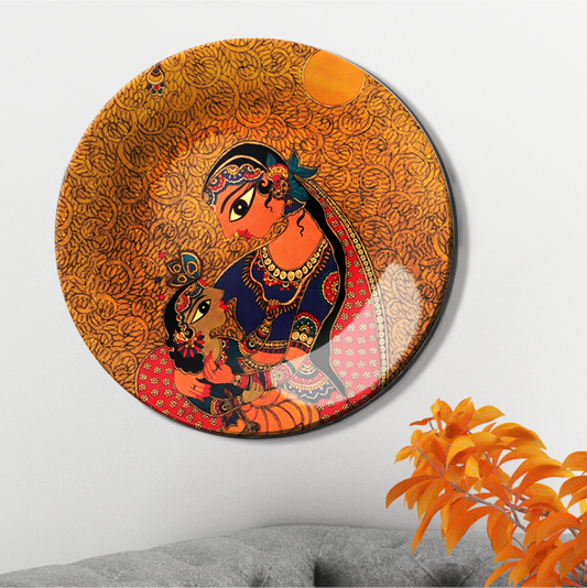 madhubani painting on home décor wall plate