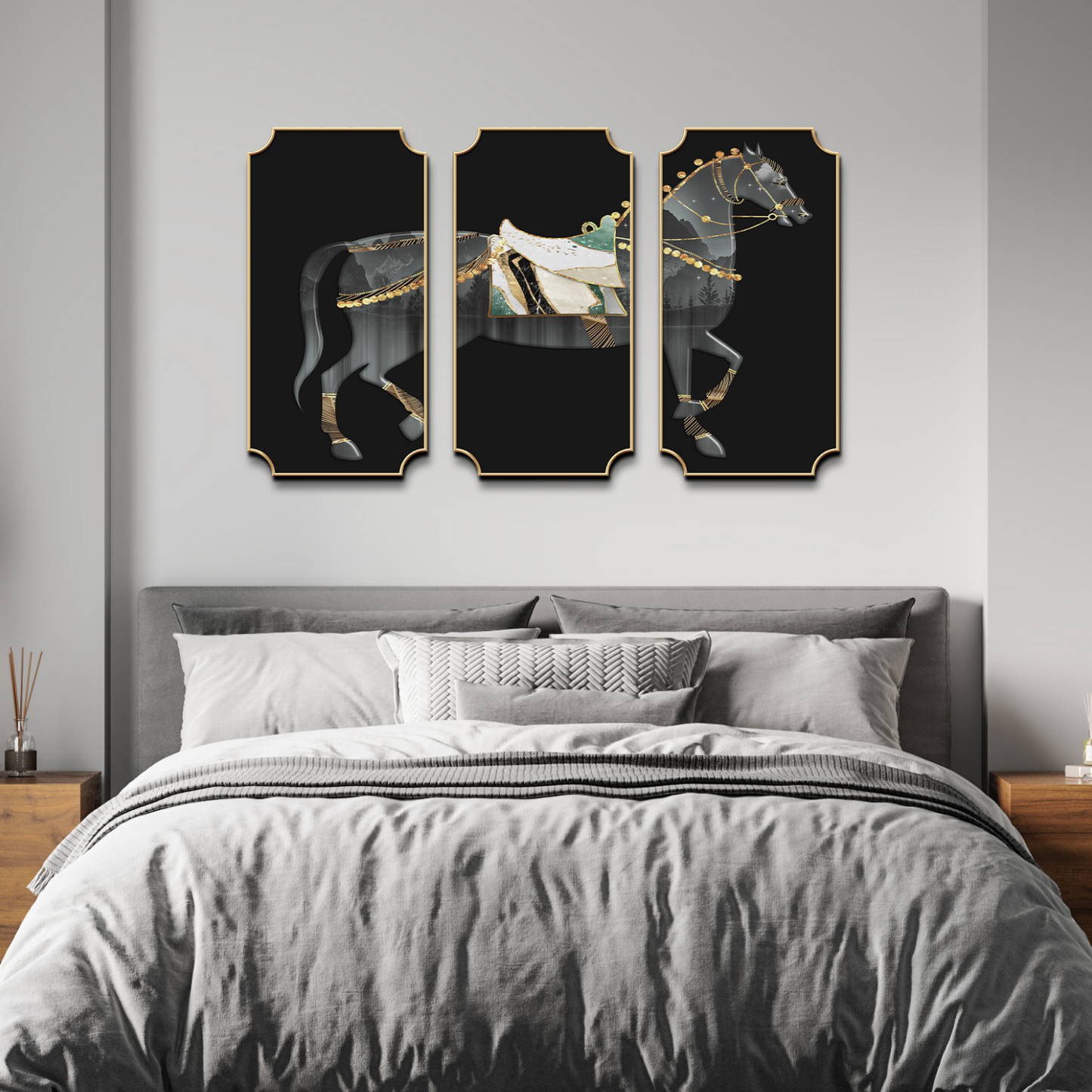 Set of 3 Horse Mural Wood Print Wall Art