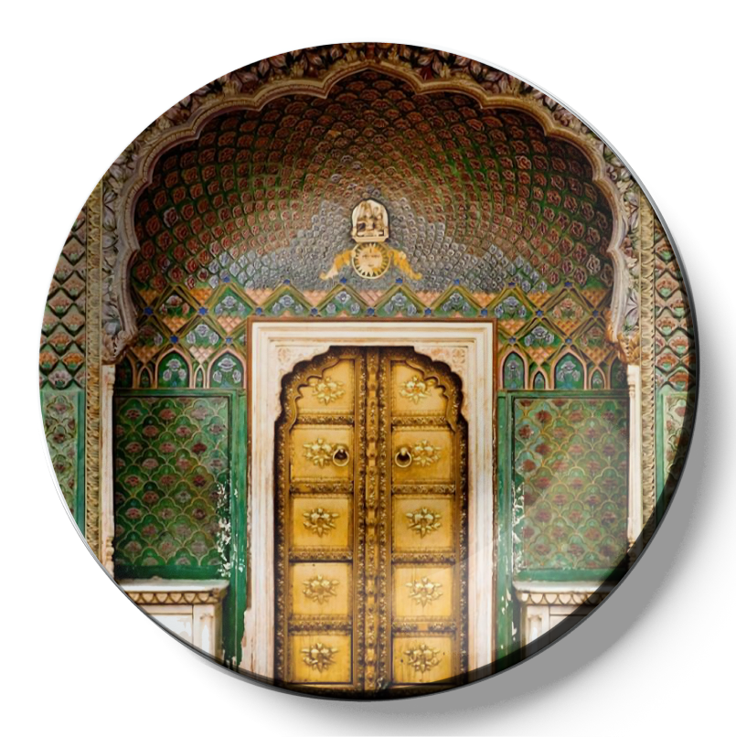 rose gate door in pink city design on wall plate