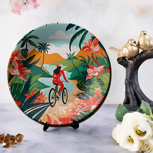 Women Riding Bicycle ceramic plates decorative wall
