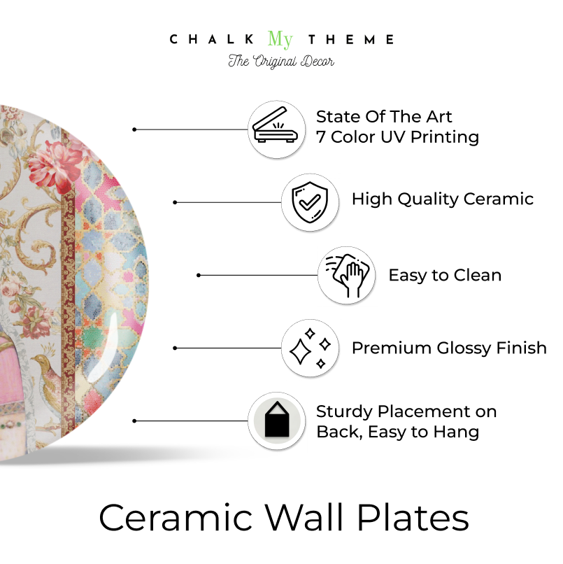 mughal queen with flowers plate design on wall