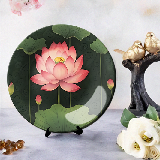Pink Lotus Ceramic Wall Plate Home Décor