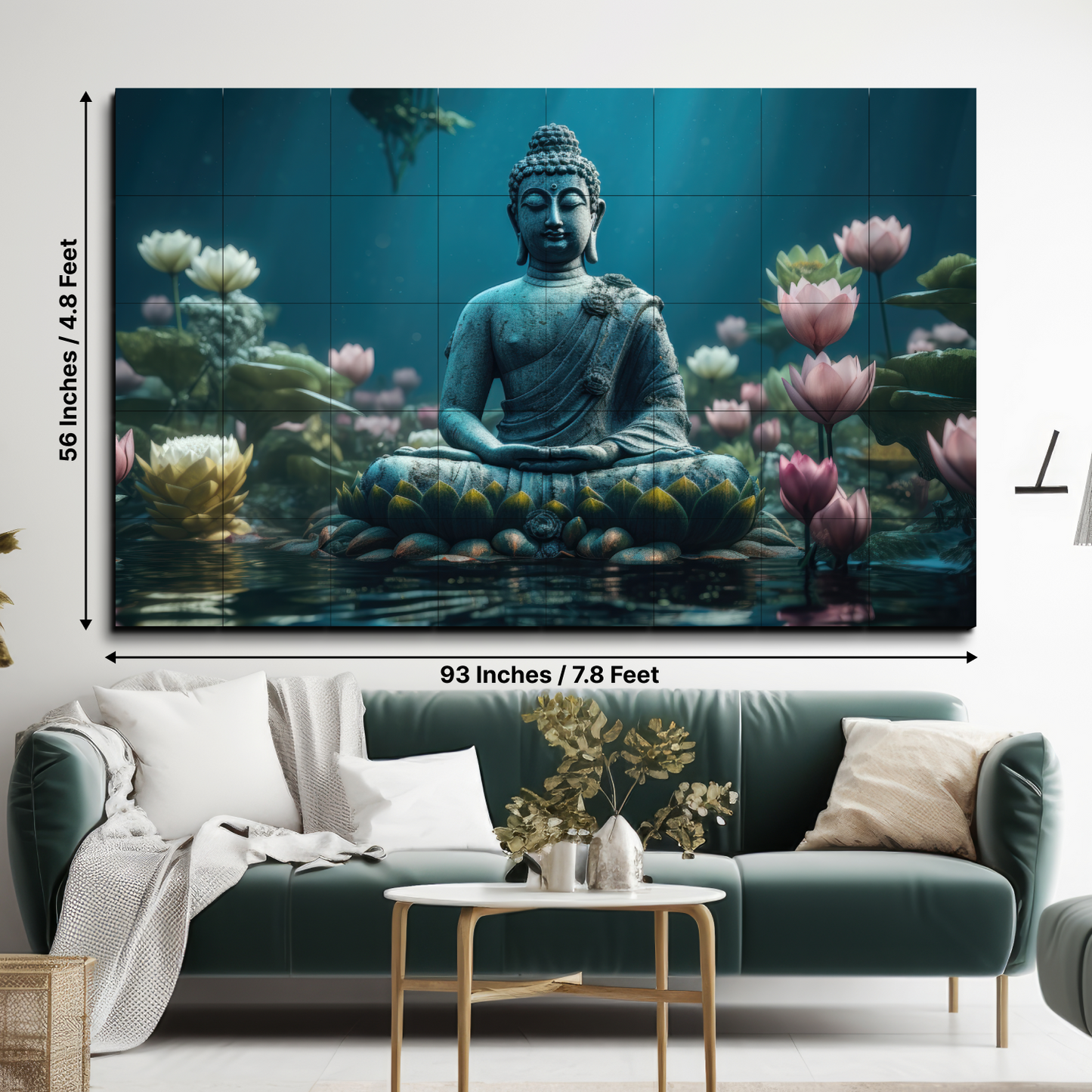 Buddha Meditating in Lotus Blue and Pink Wood Print Wooden Wall Tiles Set