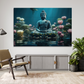 Buddha Meditating in Lotus Blue and Pink Wood Print Wooden Wall Tiles Set