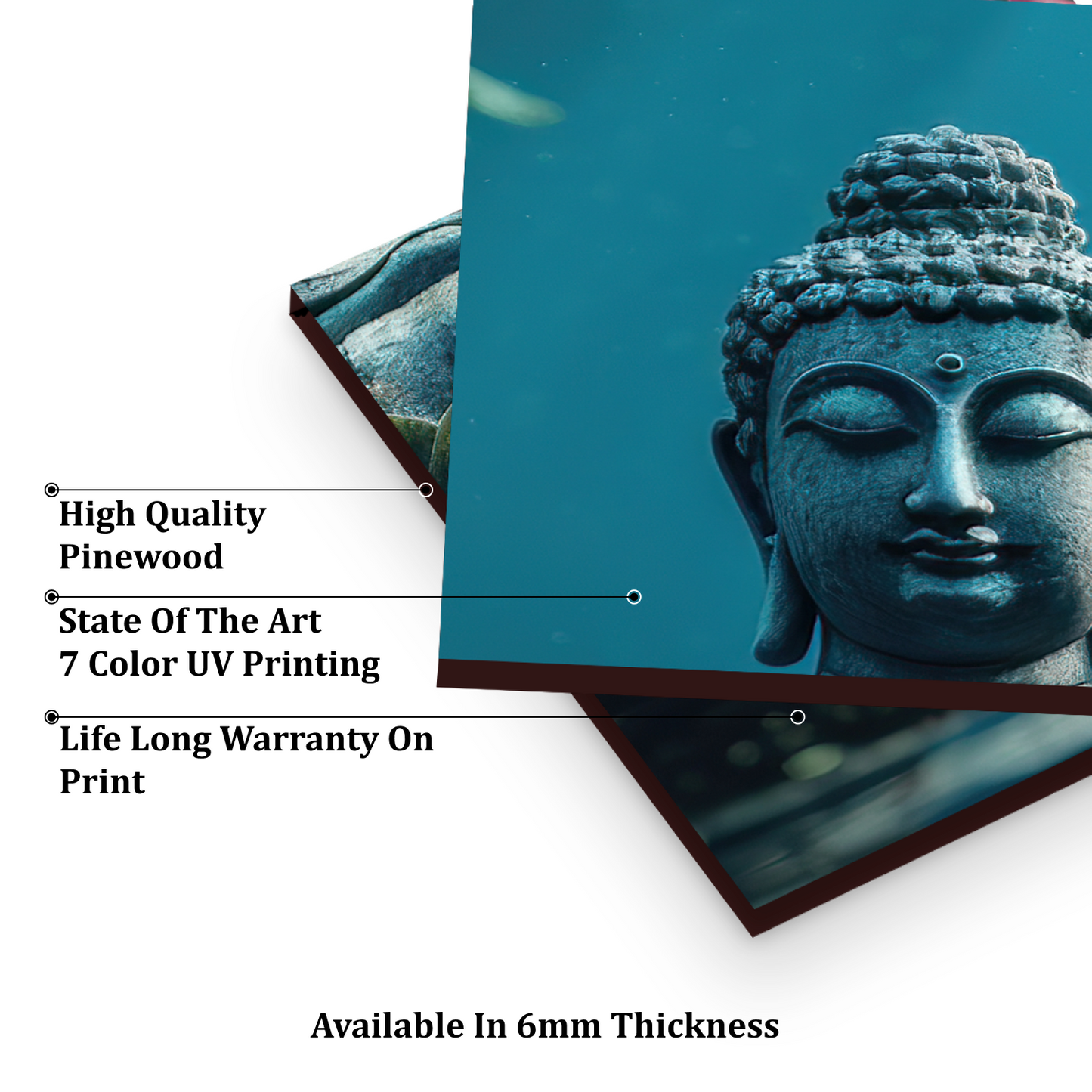 Buddha Meditating in Lotus Blue and Pink Wood Print Wooden Wall Tiles Set