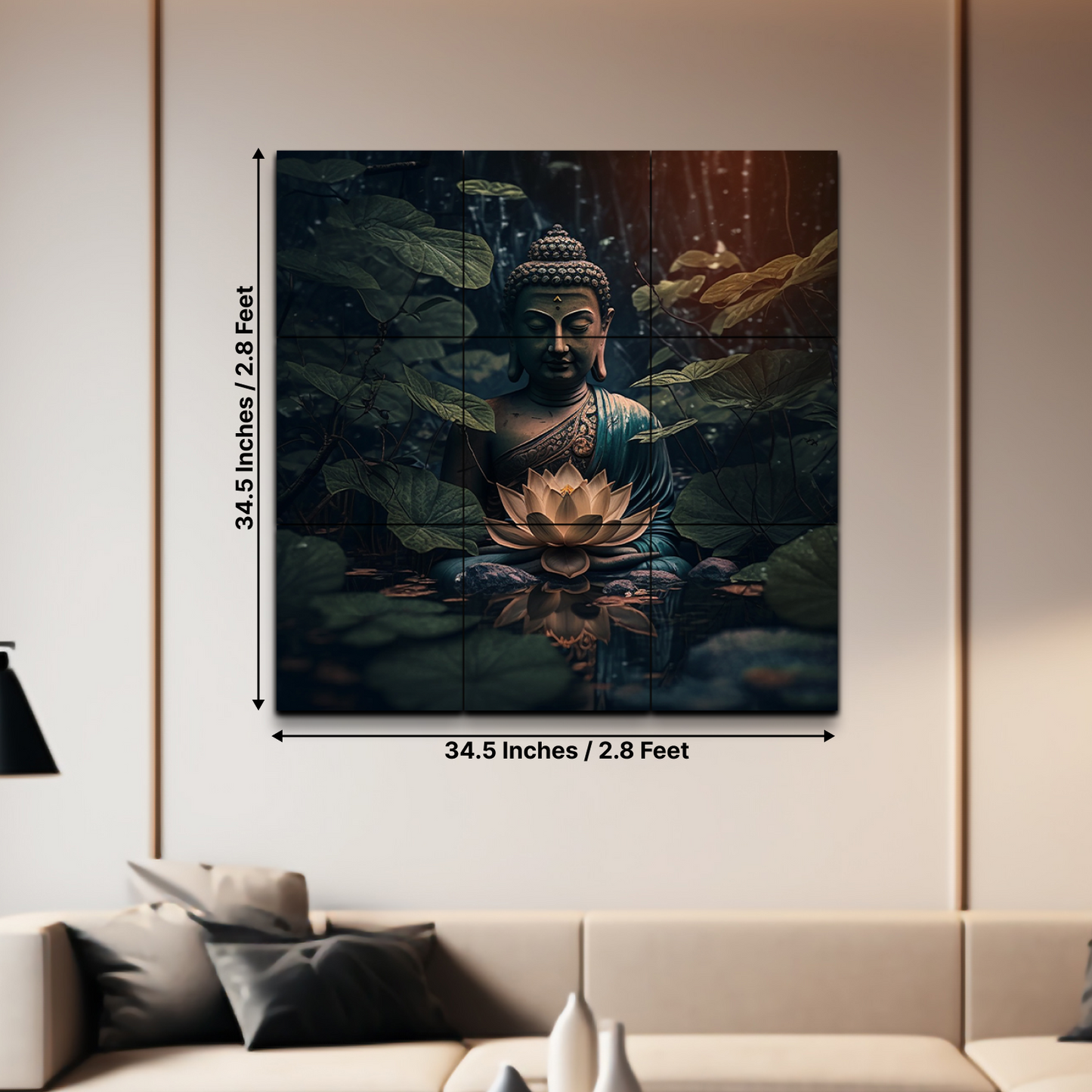 Buddha Meditating in Dark Wood Print Wooden Wall Tiles Set