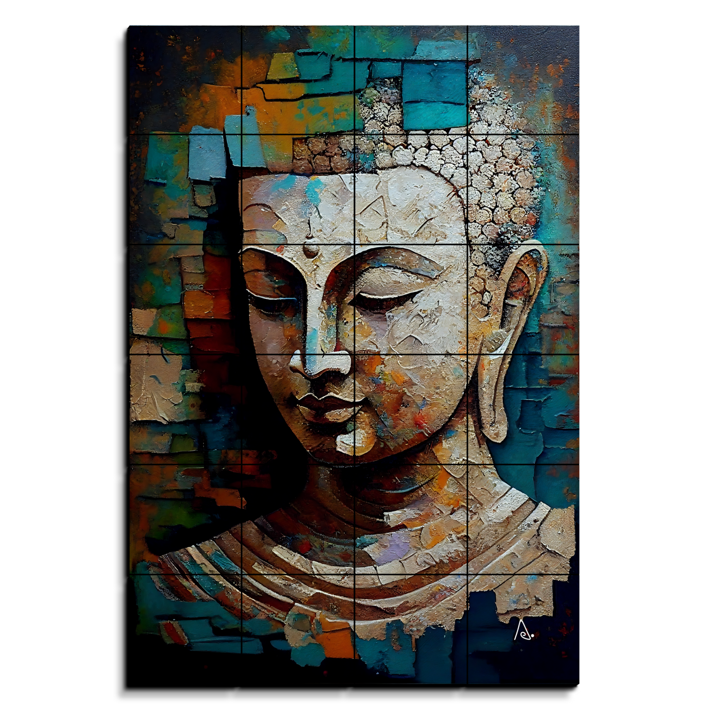 Buddha Idol 3D Wood Print Luxury Wall Tiles Set