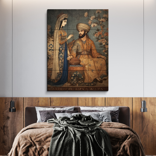King & Queen Vintage Wood Print Wooden Wall Tiles Set