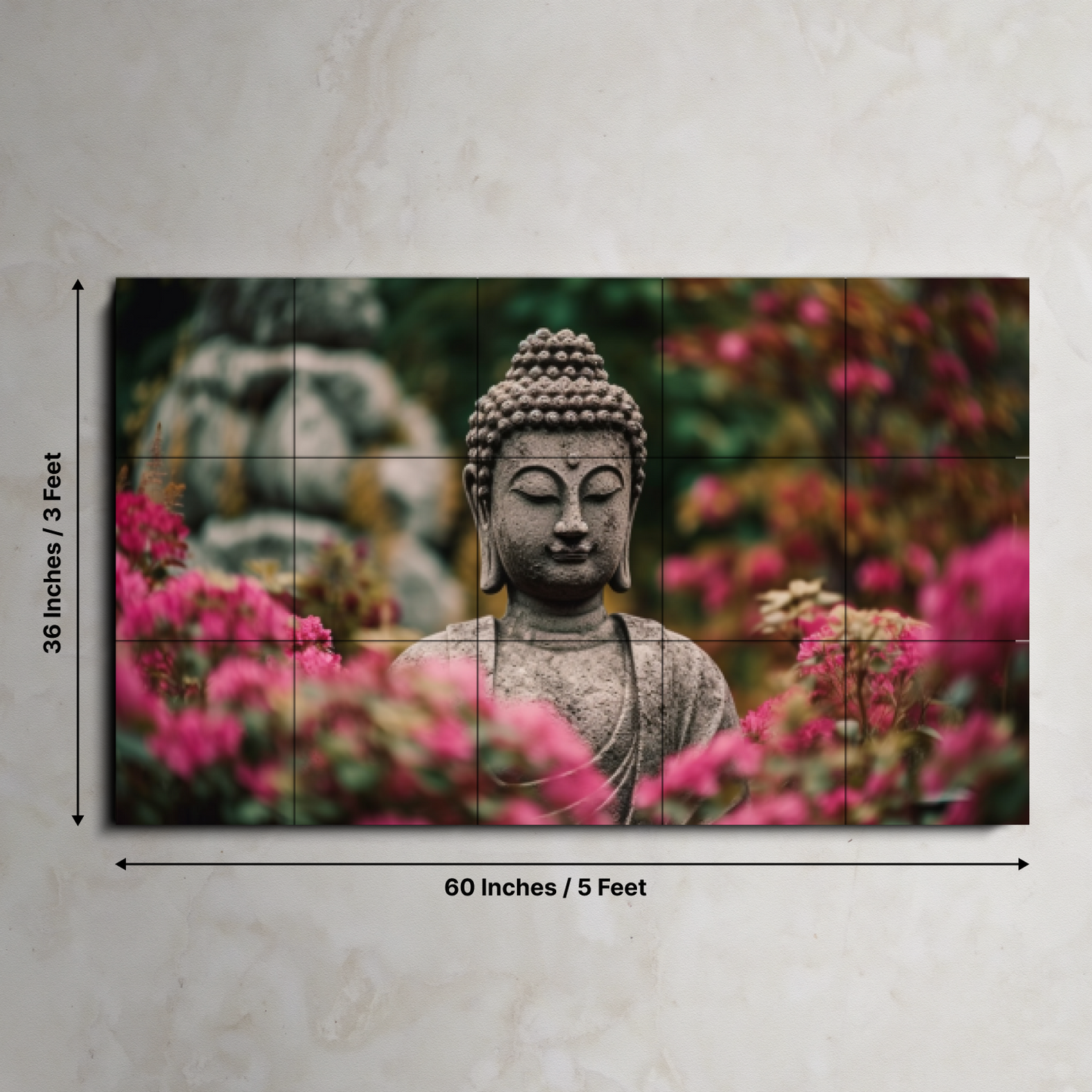 Meditating Buddha With Flowers Wood Print Wooden Wall Tiles Set
