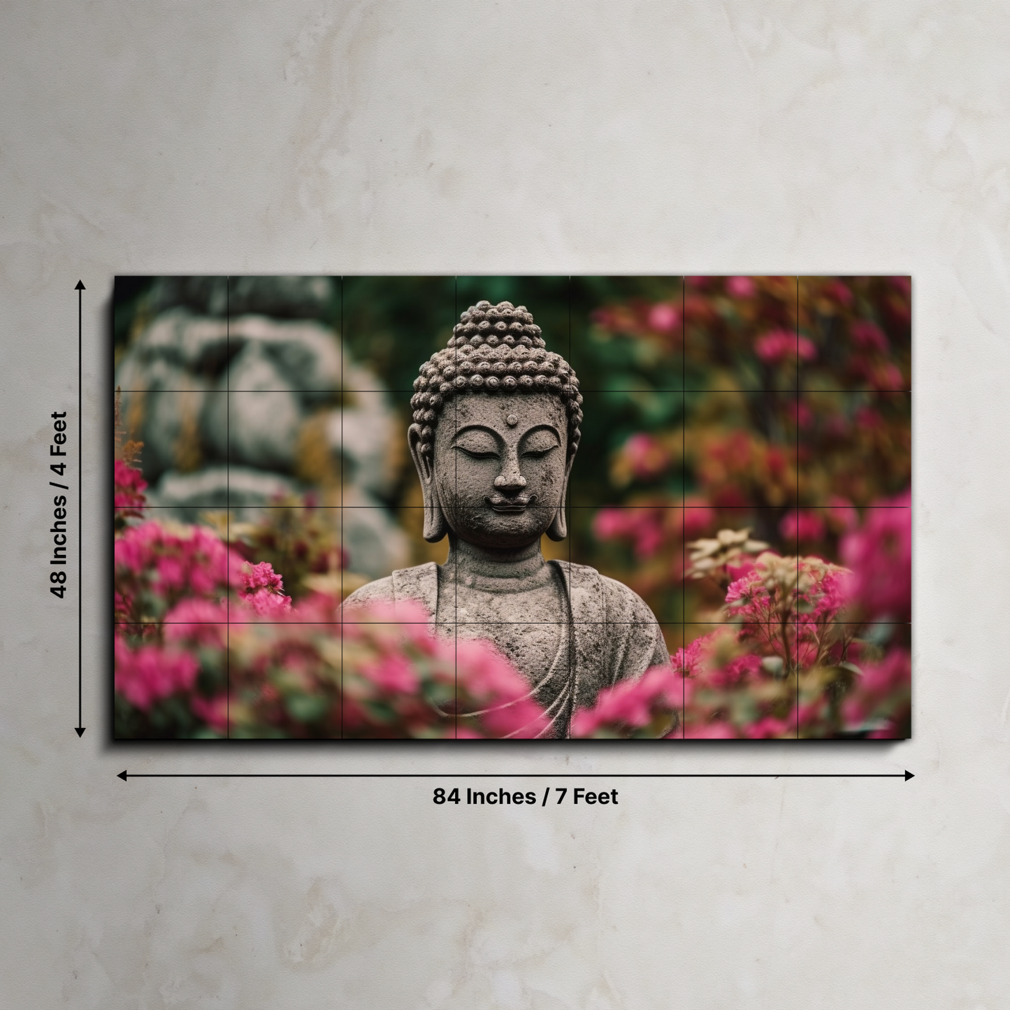 Meditating Buddha With Flowers Wood Print Wooden Wall Tiles Set