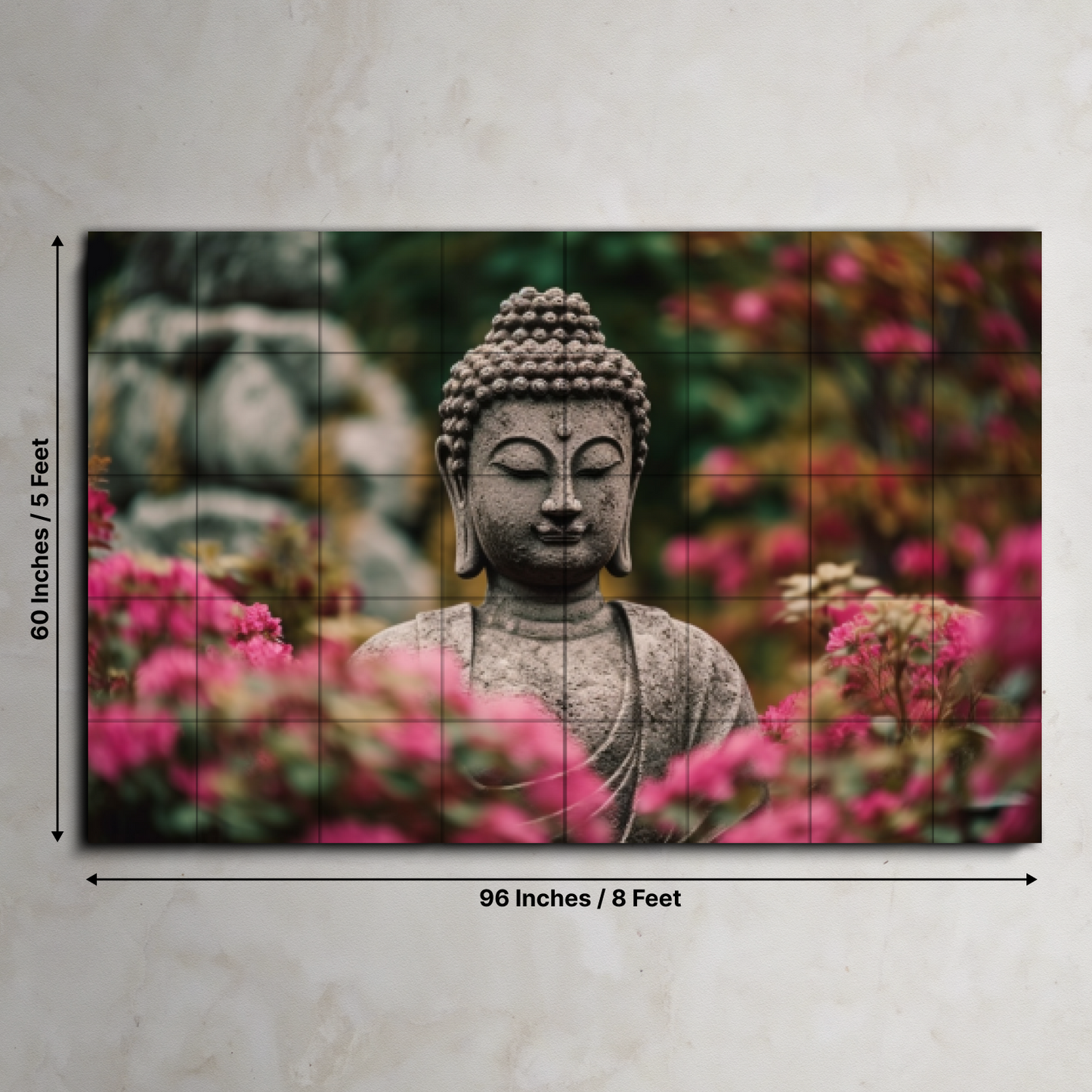 Meditating Buddha With Flowers Wood Print Wooden Wall Tiles Set