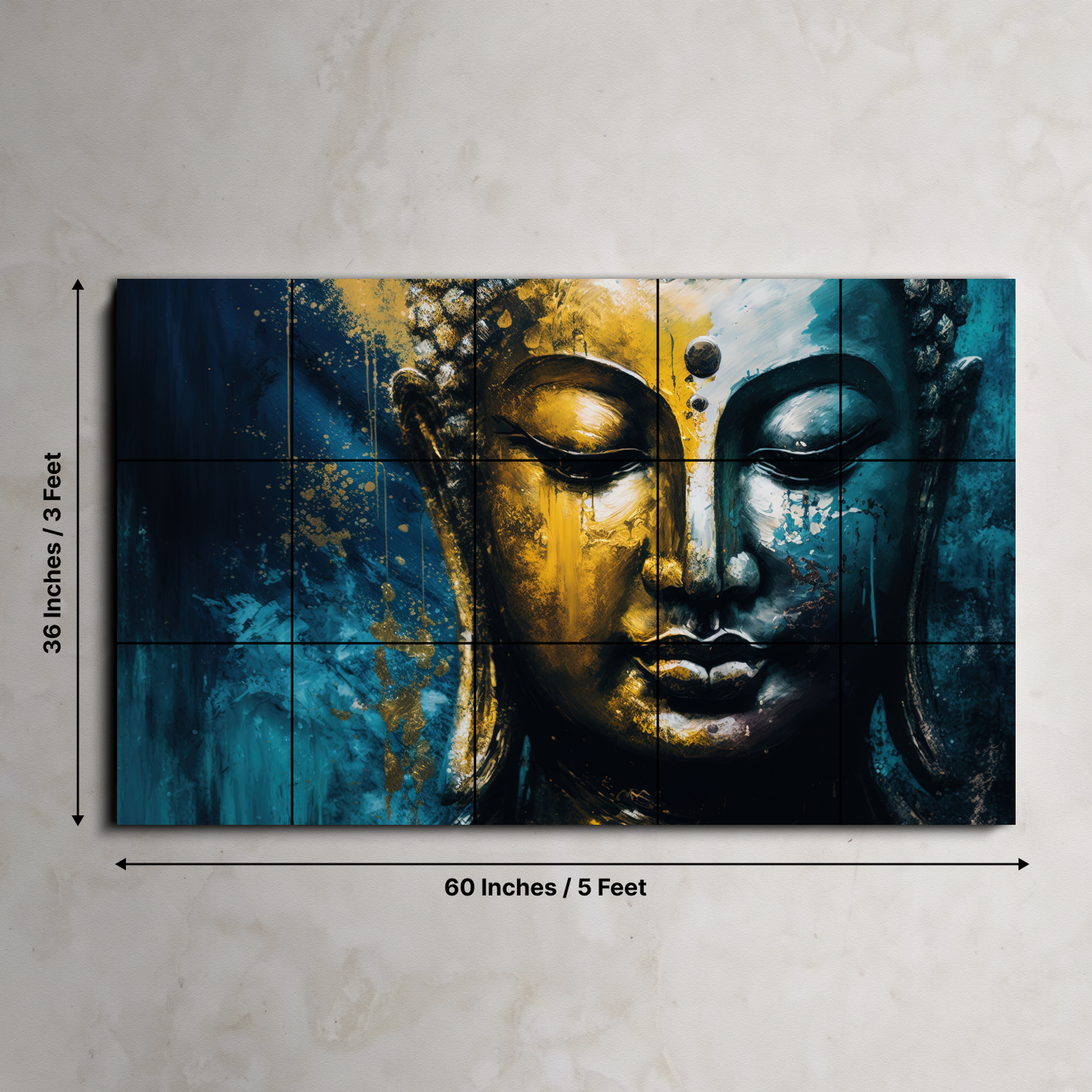 Meditating Buddha Blue Wood Print Wooden Wall Tiles Set