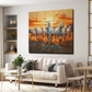 7 Horses Painting With Sunrise Wood Print Wooden Wall Tiles Set-Luxury Wall Art