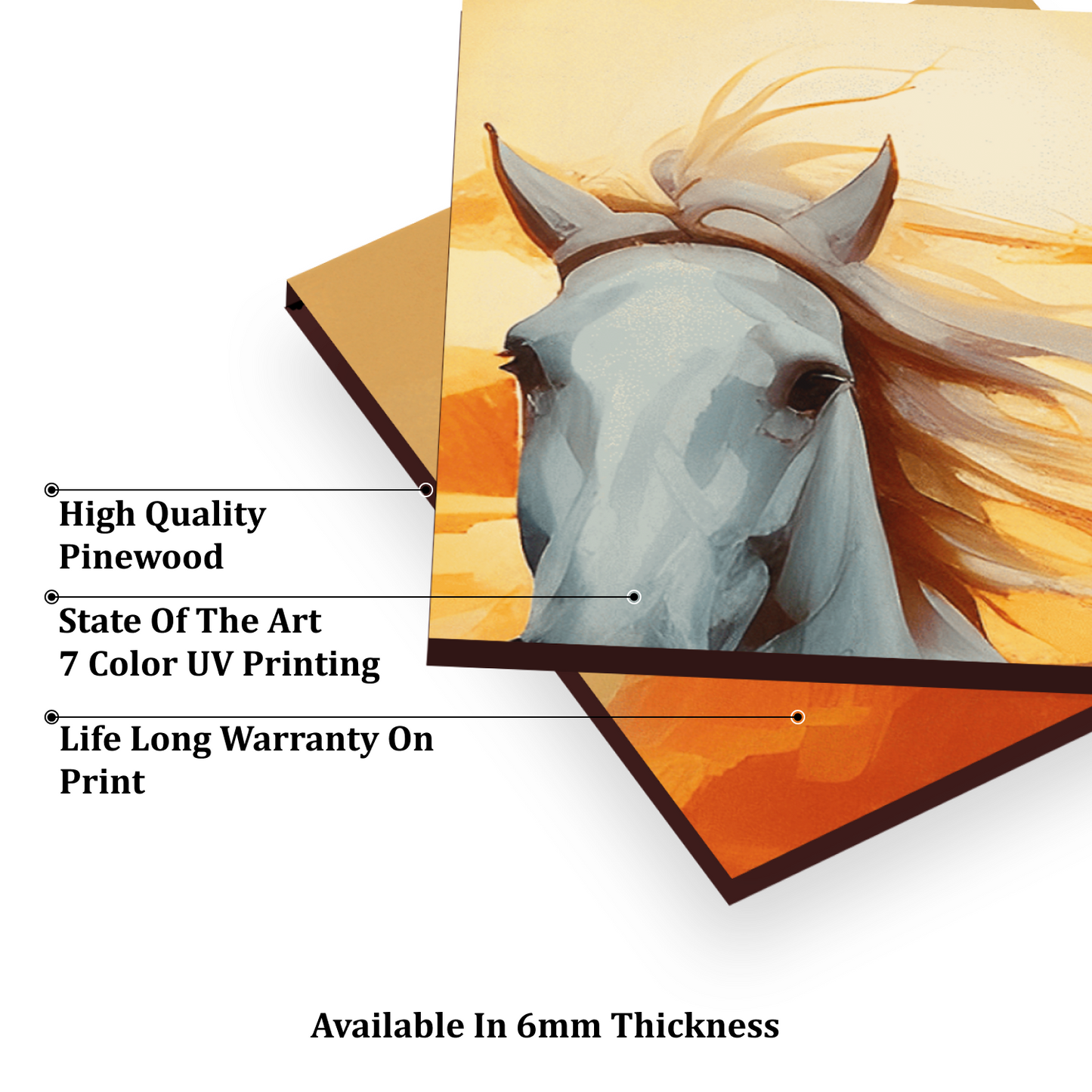 7 Horses Painting With Sunrise Wood Print Wooden Wall Tiles Set-Luxury Wall Art