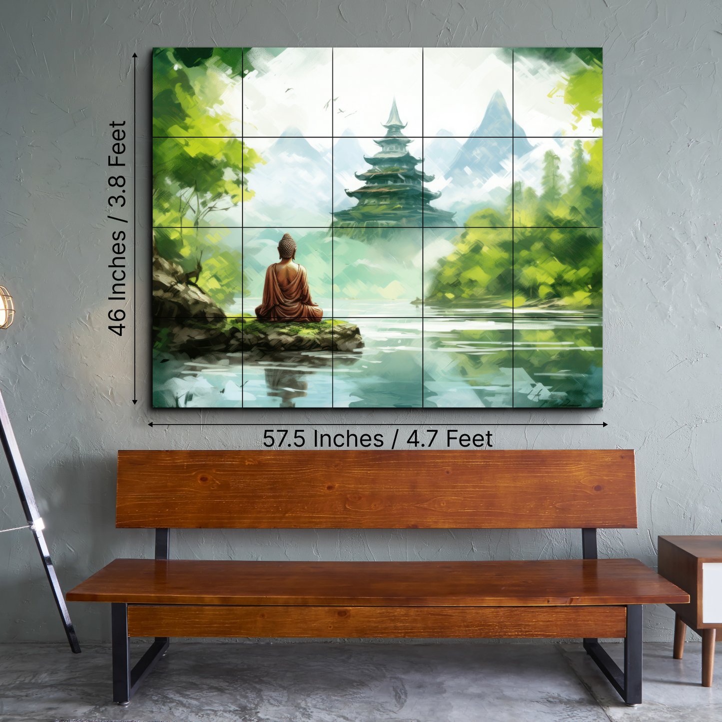 Buddha Meditating in Peaceful Place Wood Print Wooden Wall Tiles Set-Luxury Wall Art