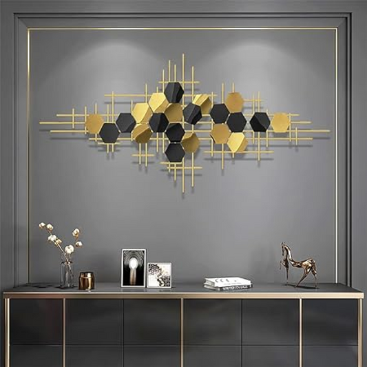 Black and Gold Multi Hexa Metal Wall Art