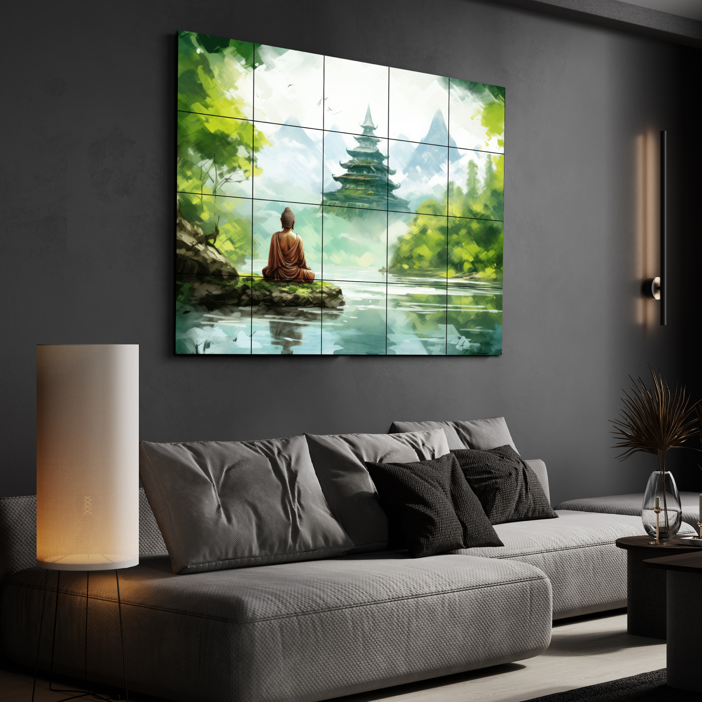 Buddha Meditating in Peaceful Place Wood Print Wooden Wall Tiles Set-Luxury Wall Art