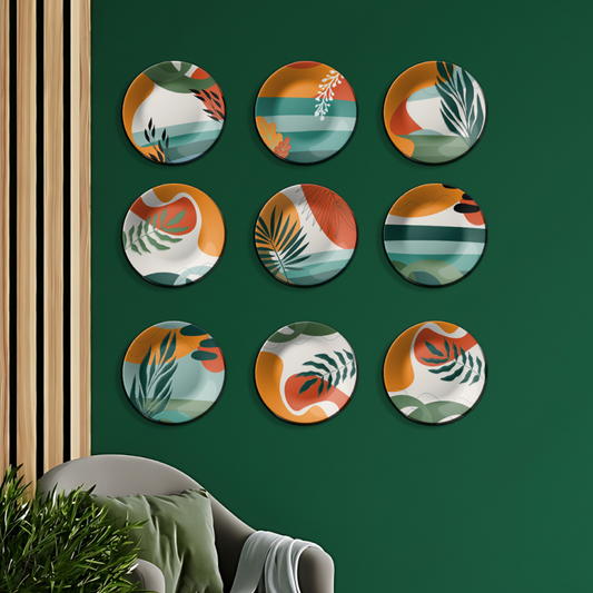 Set of 9 Colorful Boho Arts Wall Plates for Vibrant Home Décor