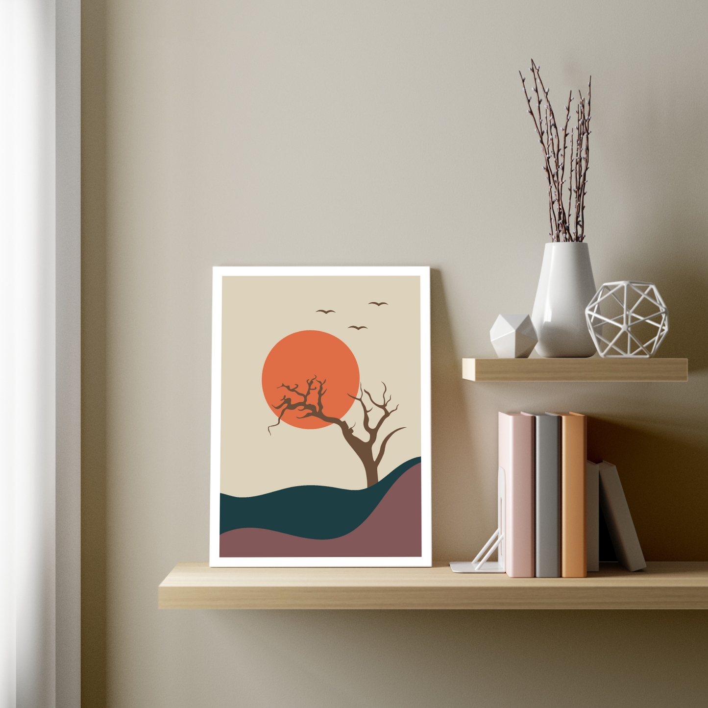 Morning Boho Beige Wood Print Wall Art