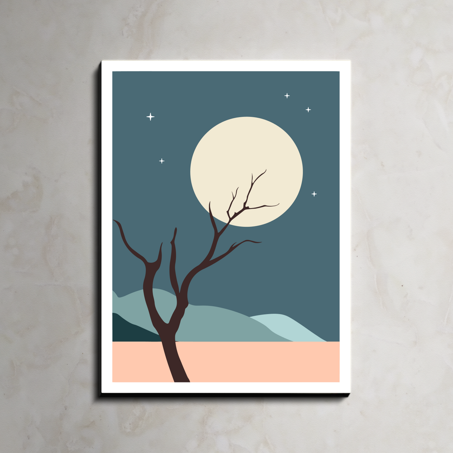 Night Boho Beige Wood Print Wall Art