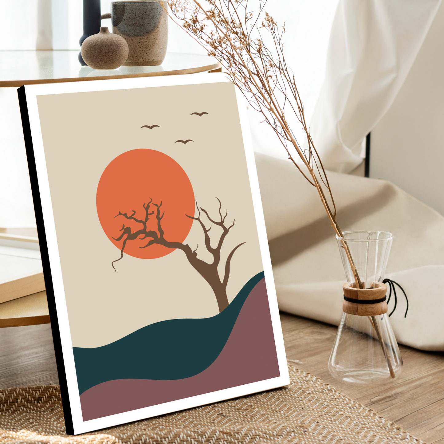 Morning Boho Beige Wood Print Wall Art