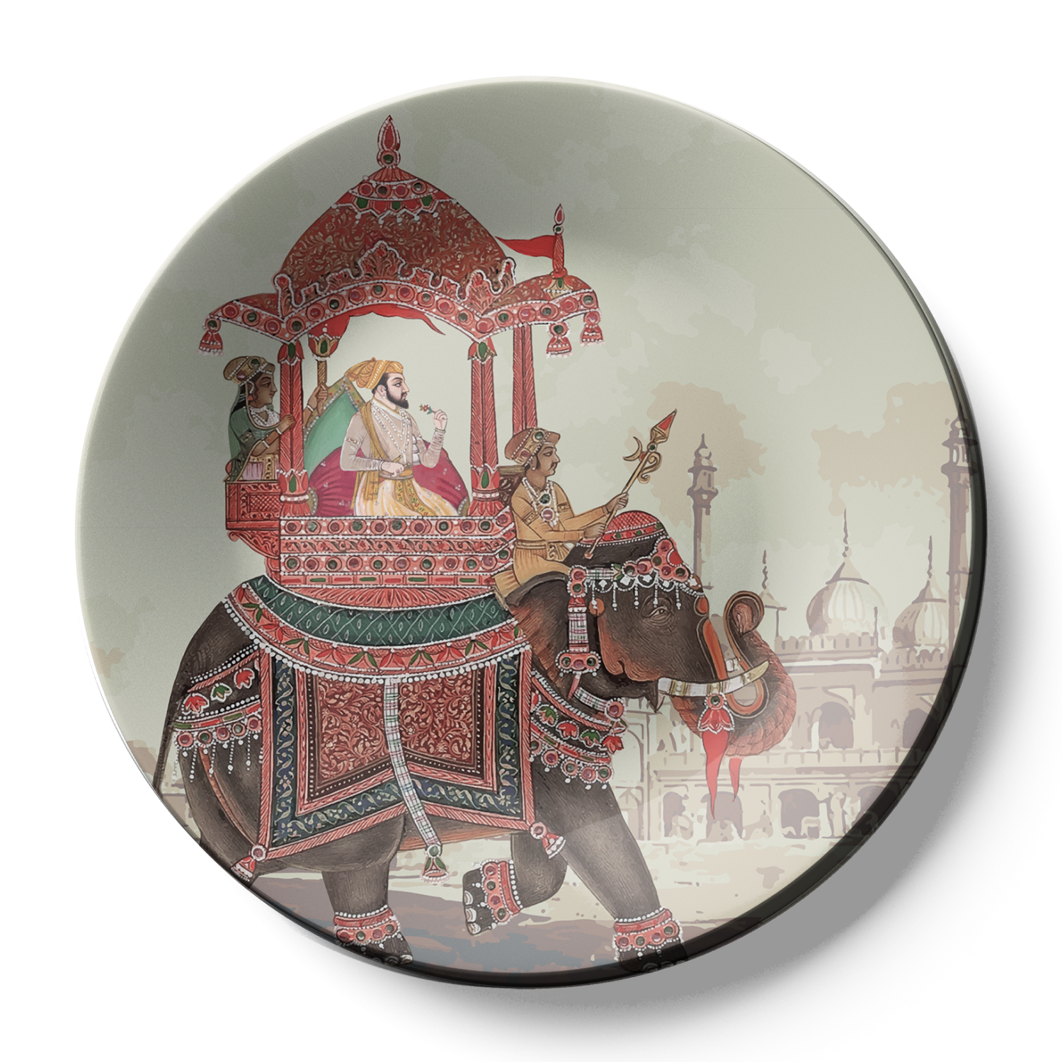 Regal wall plate featuring a king riding a royal elephant for home decor