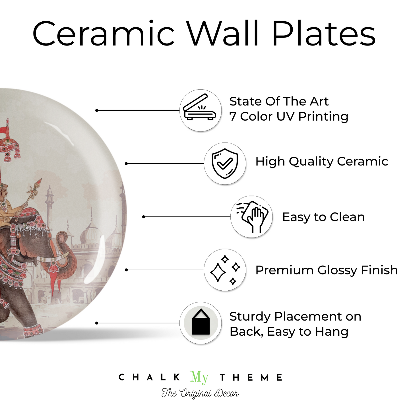 King on Royal Elephant Ceramic Wall Plate for business