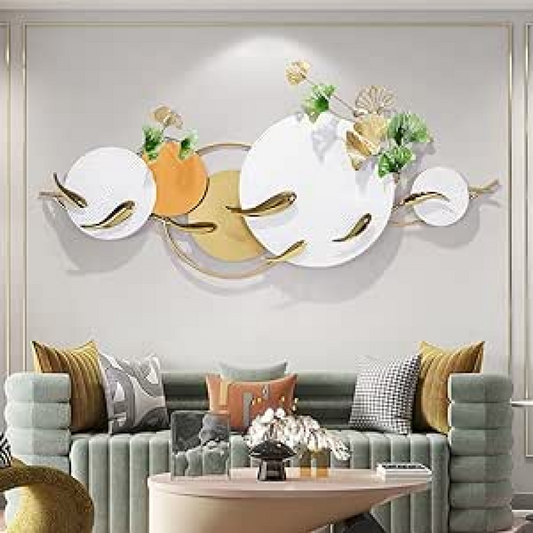 Swimming Fish & Leaf Ring High Quality Luxurious Metal Wall Art