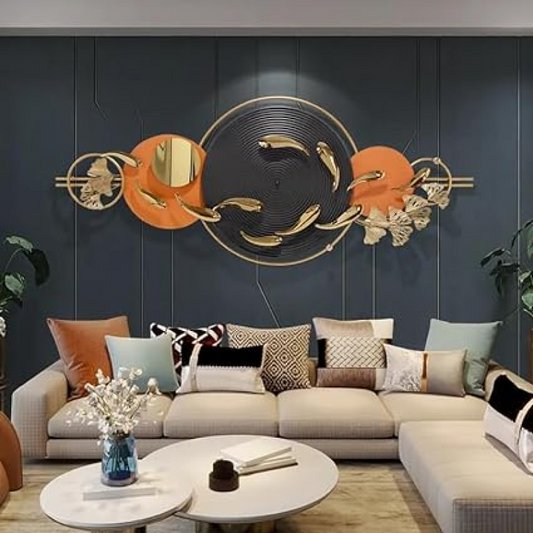 3D Fishes and Leaves Modern Luxury Metal Wall Art