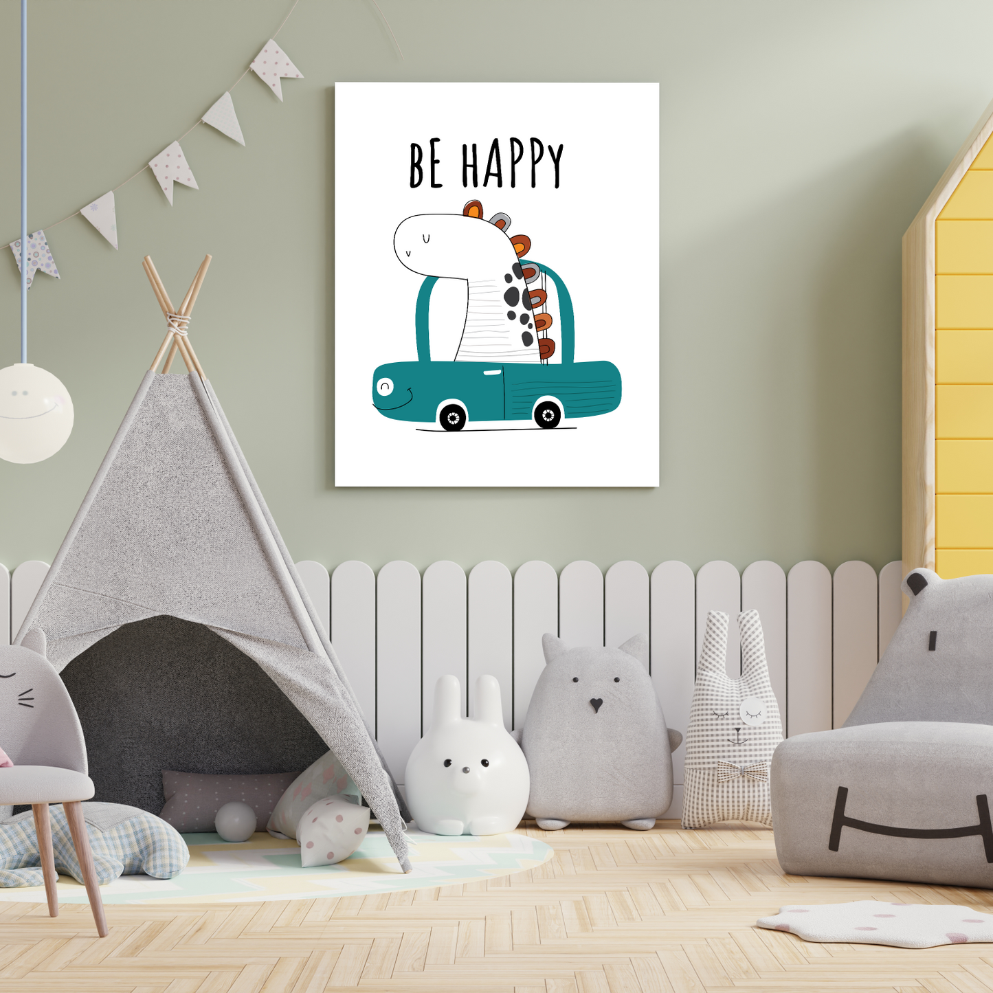 Be Happy Wood Print Wall Art