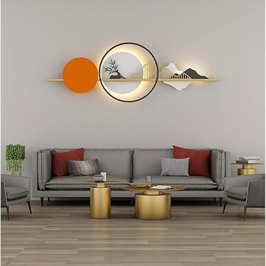 Nordic Mountain Deer Orange Lamp 3D Metal Wall Art