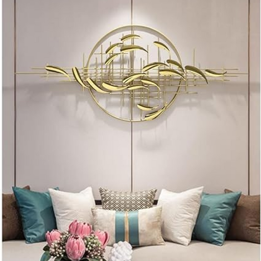 Golden Fish Round Wall Sculpture Modern Metal Wall Art