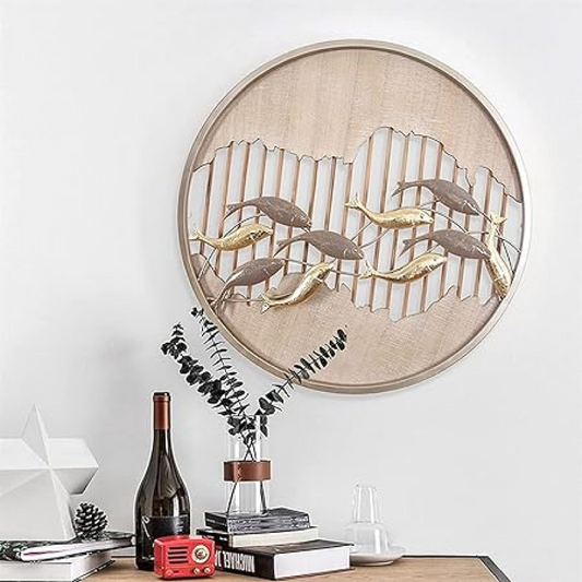 Waving Fish 3D Round Metal Wall Art