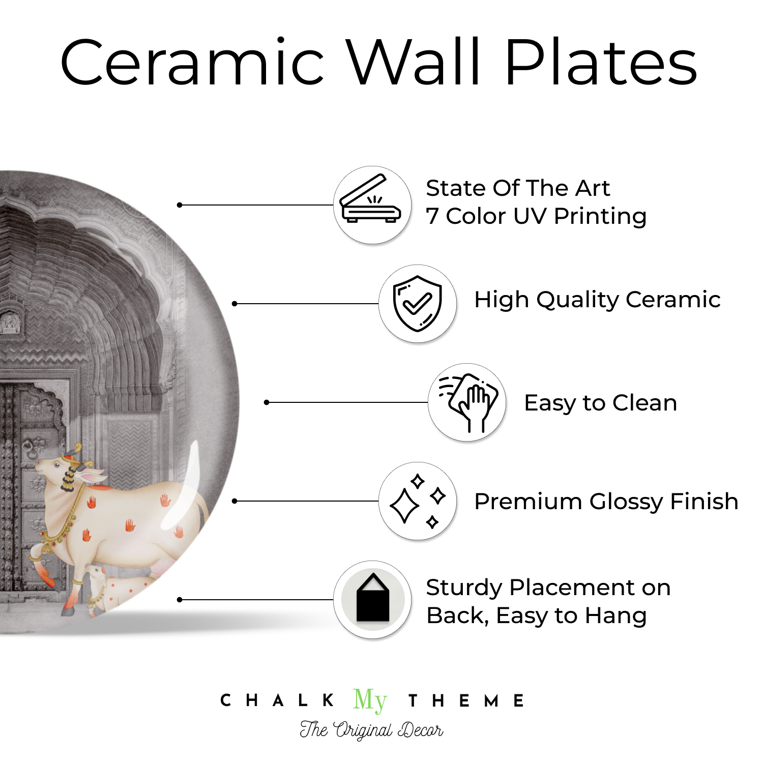 Unique ceramic art inspired by Indian traditions cow and calf wall plate for home decor