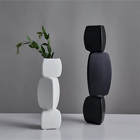 3D Stone Matte Finish Ceramic Decorative Vase Set of 2