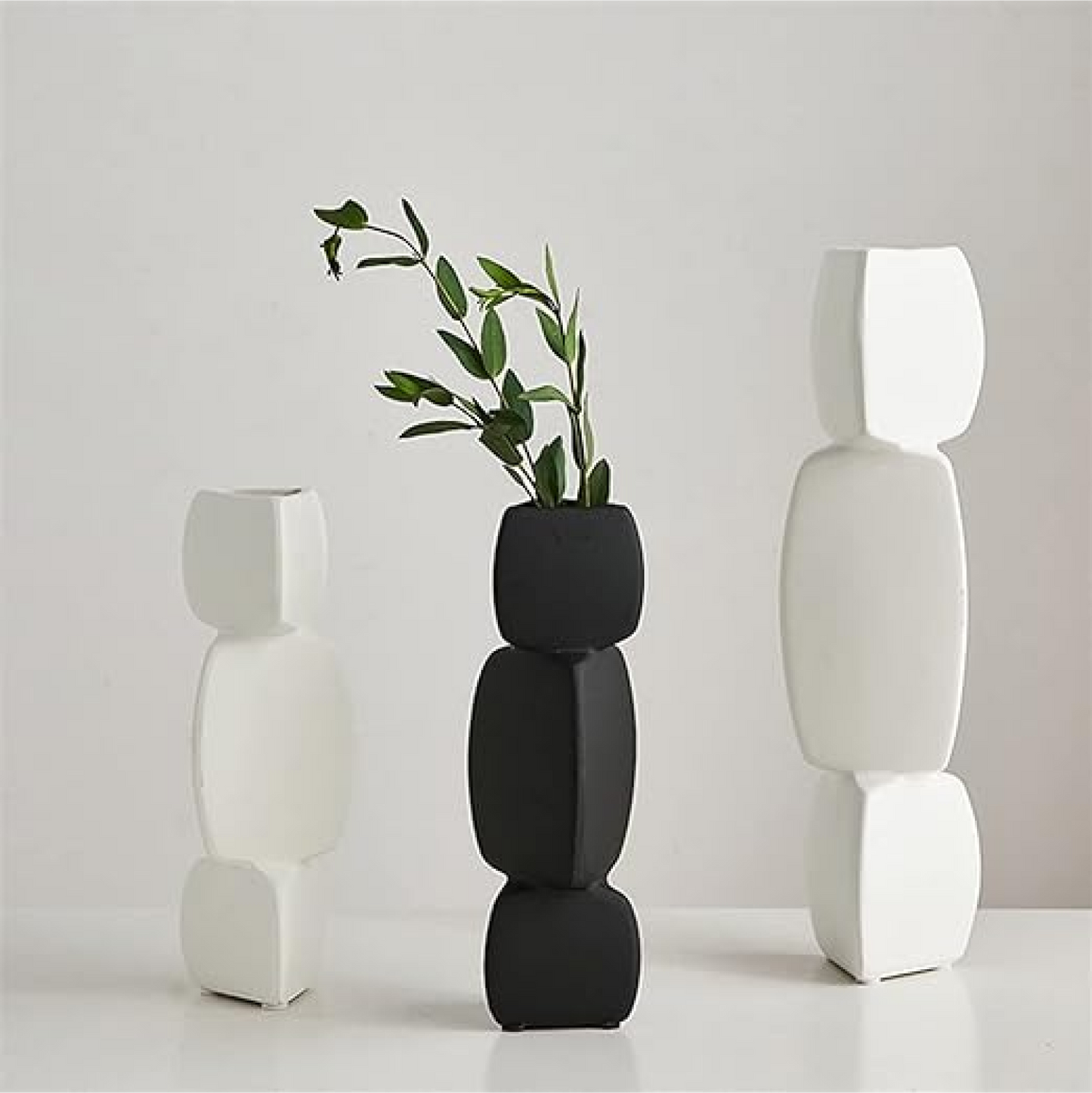 3D Stone Matte Finish Ceramic Decorative Vase Set of 2