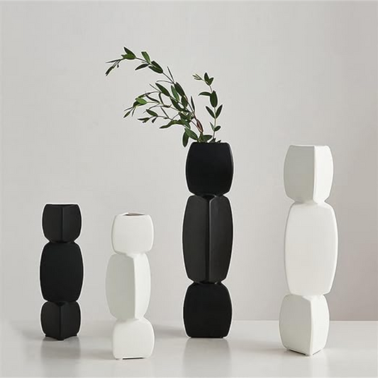 3D Stone Matte Finish Ceramic Decorative Vase Set of 2