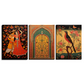 Traditional Rajasthani Couple Pichwai Wood Print Wall Art Set of 3