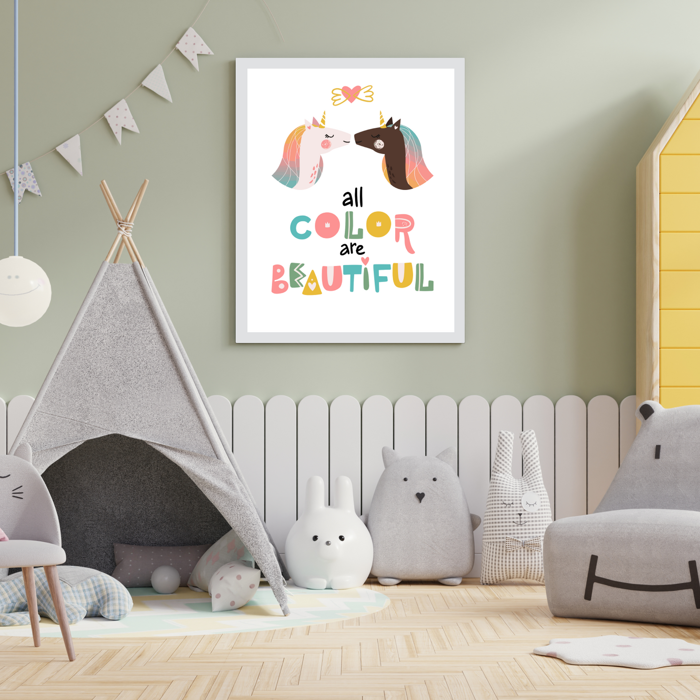 Colorful Unicorn Wood Print Wall Art