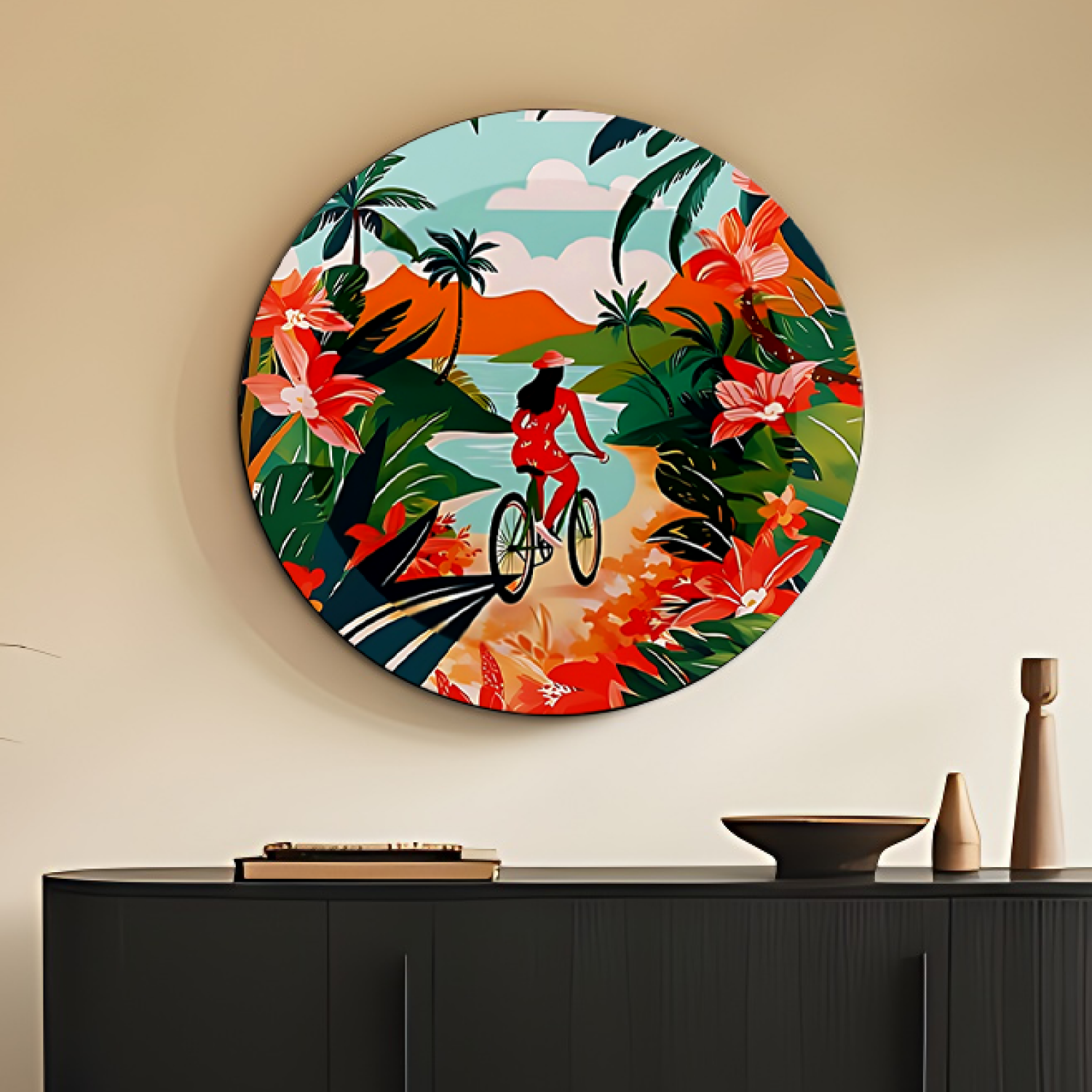 ceramic plate wall art women riding bicycyle