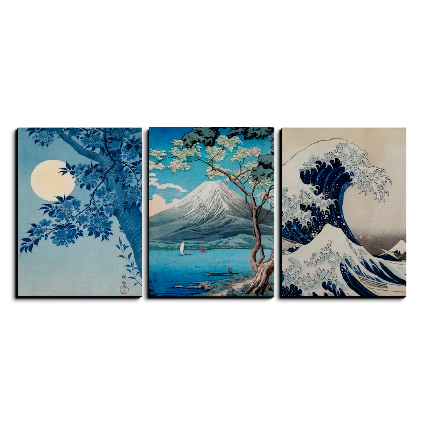 Nature Landscape Blue Wood Print Wall Art Set of 3