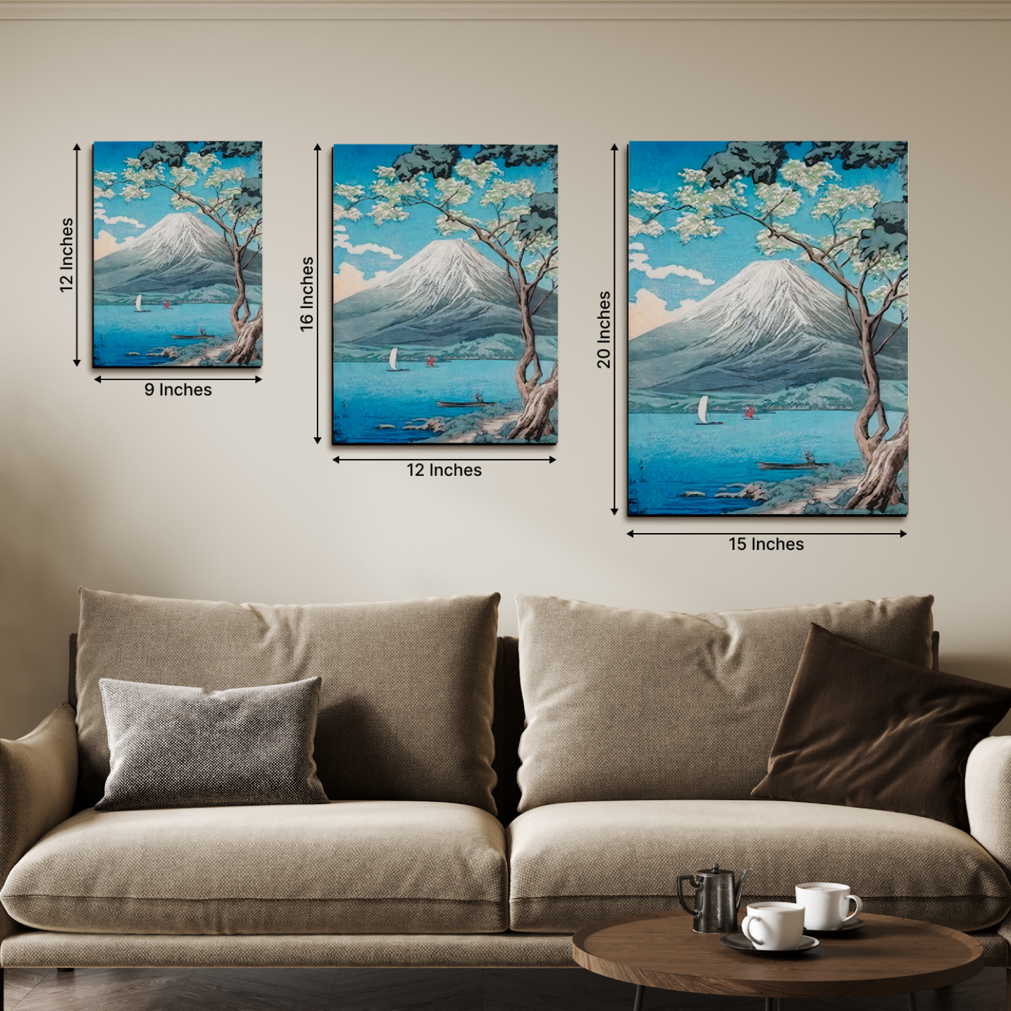 Nature Landscape Blue Wood Print Wall Art Set of 3