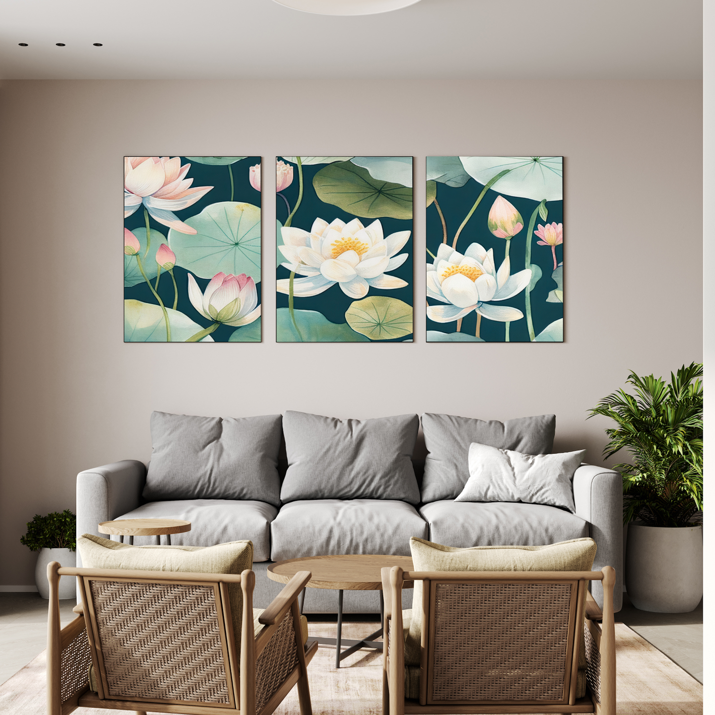 Lotus Wood Print Wall Art Set of 3